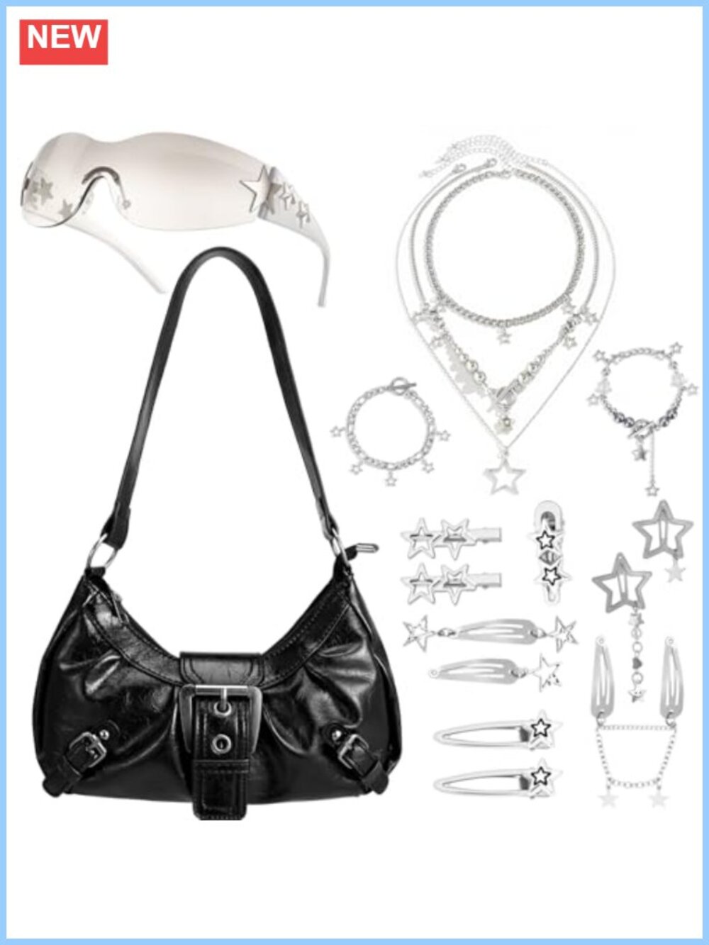 Y2K Faux Leather Shoulder Bag Vintage Buckle Handbag Goth Punk Hobo Style
